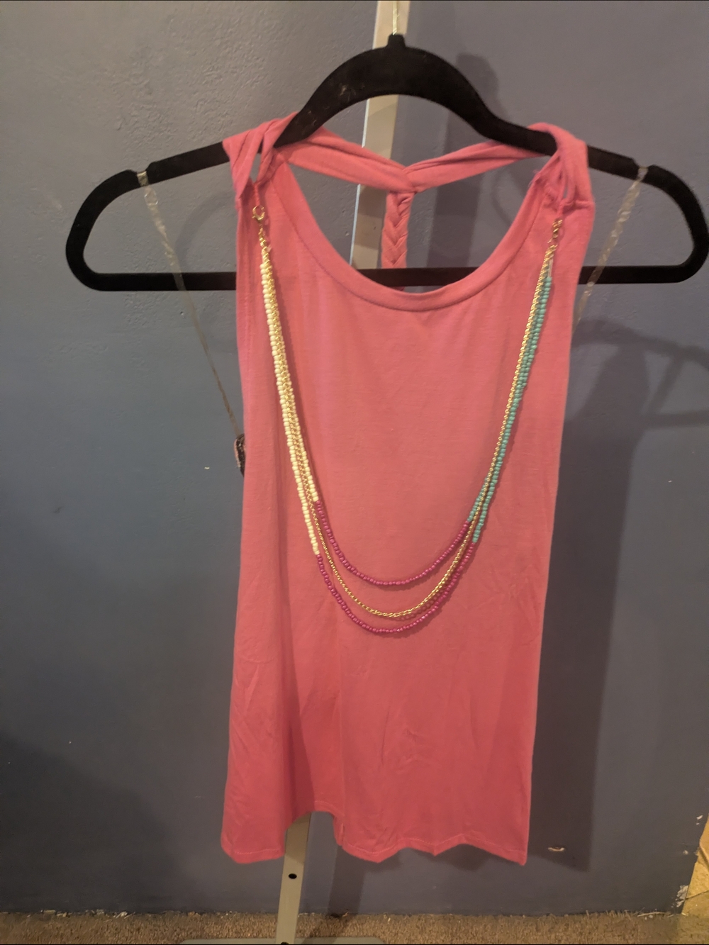 Bongo JR Small Pink Sleeveless Knot-Back Tank Top With Bandeau And Beaded Attach